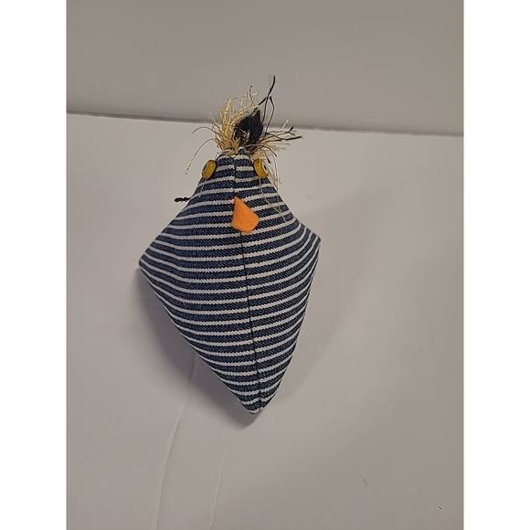 Chicken Pin Cushion Desk Weight Handmade Blue White Striped - Picture 2 of 9